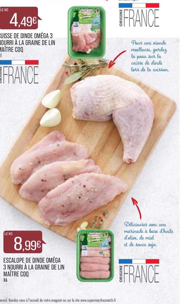 escalope de dinde oméga 3 nourri à la graine de lin maître coq