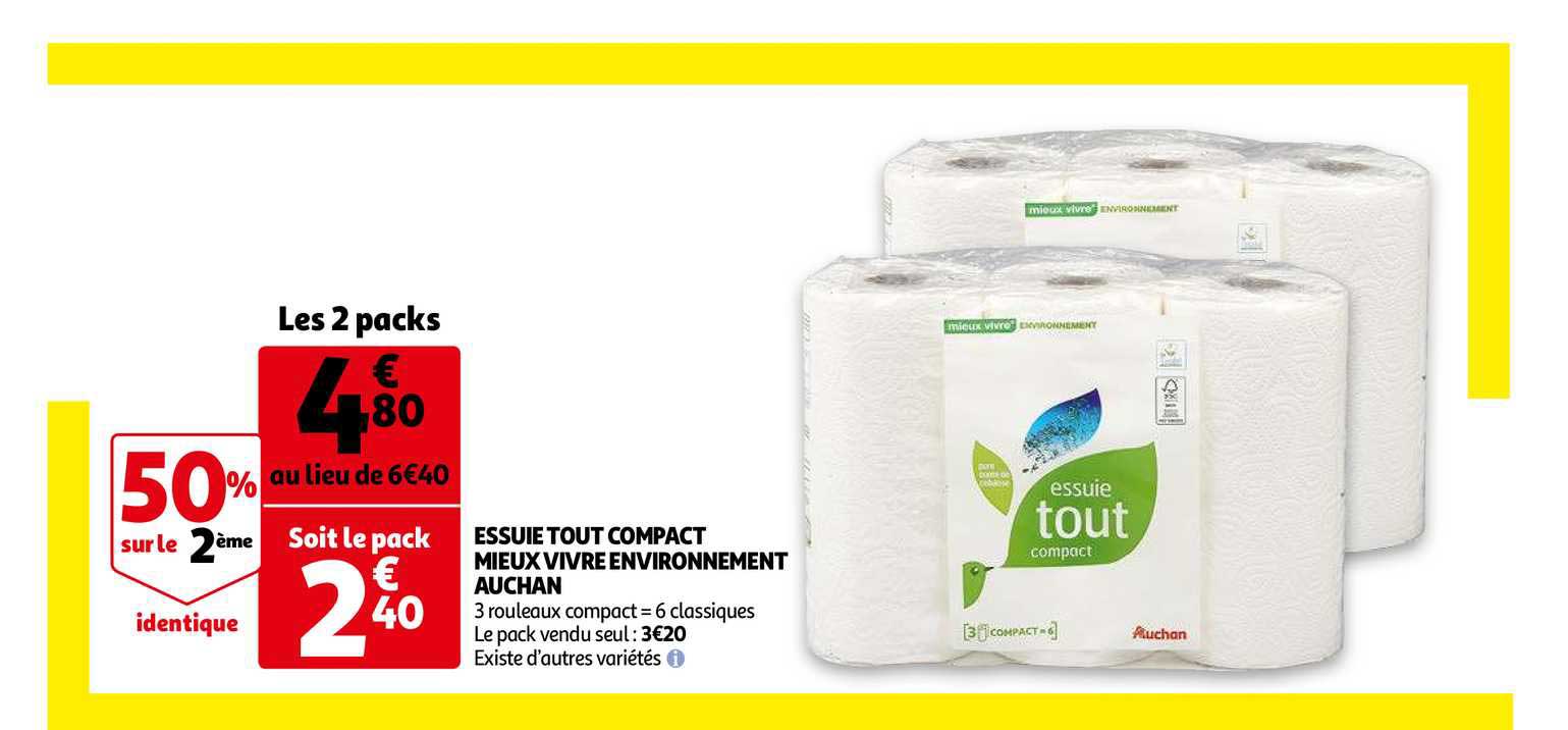 essuie tout compact mieux vivre environnement auchan 50% sur le 2ème identique