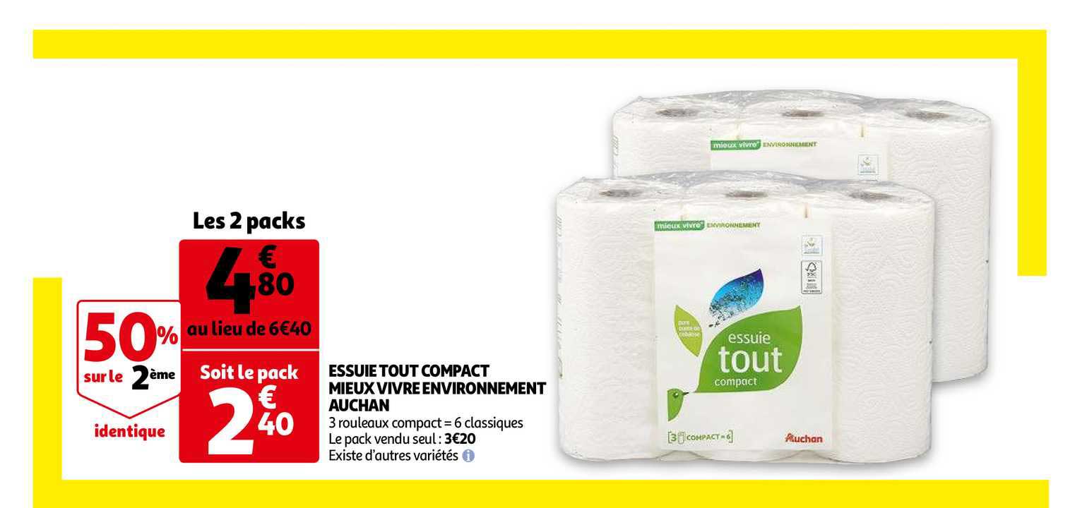 essuie tout compact mieux vivre environnement auchan 50% sur le 2ème identique
