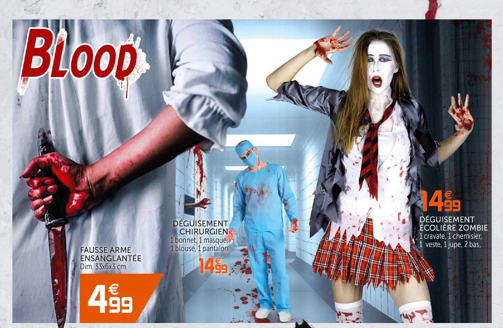 fausse arme ensanglantée déguisement chirurgien déguisement écolière zombie