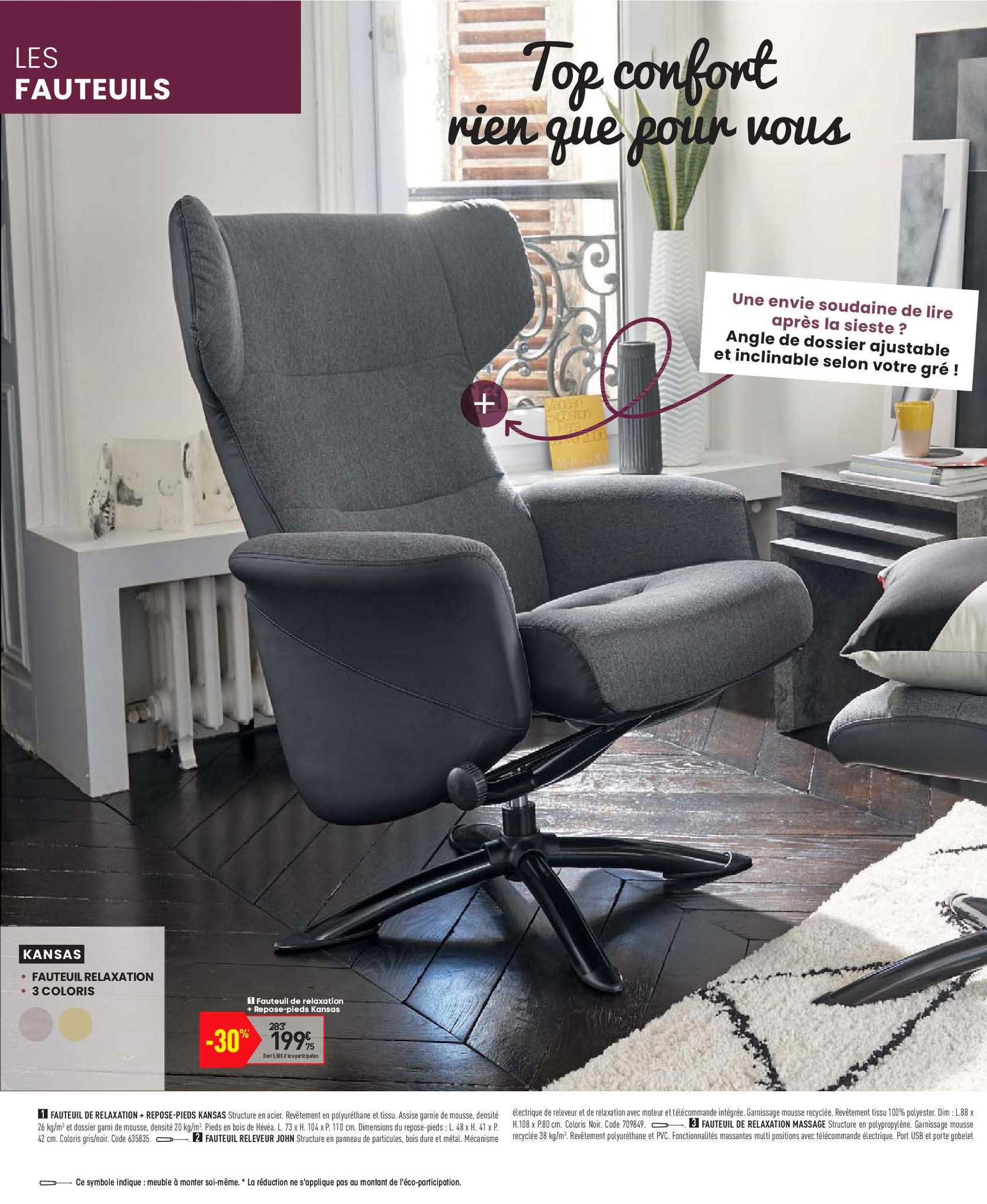 fauteuil de relaxation + repose pieds kansan