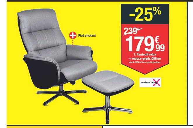 fauteuil relax + repose pieds clifton