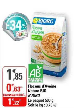 flocons d'avoine nature bio bjorg