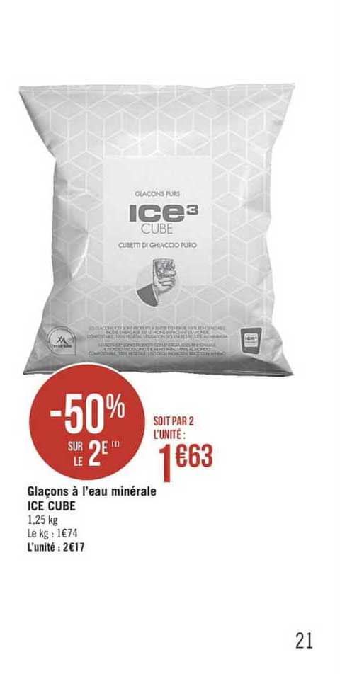 glaçons à l'eau minérale ice cube-50% sur le 2e