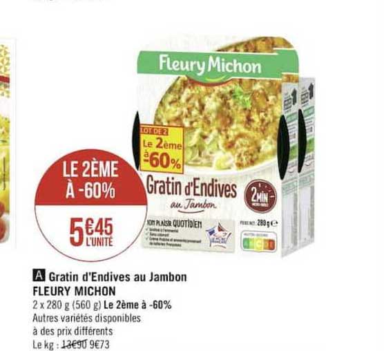 gratin d'endives au jambon fleury michon le 2ème à -60%