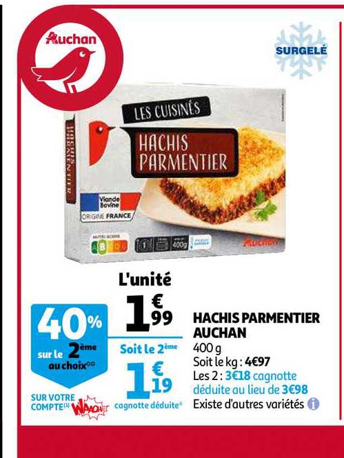 Hachis Parmentier Auchan 40% Sur Le 2ème Au Choix