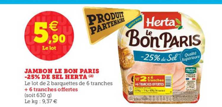 jambon le bon paris moins 25% de sel herta