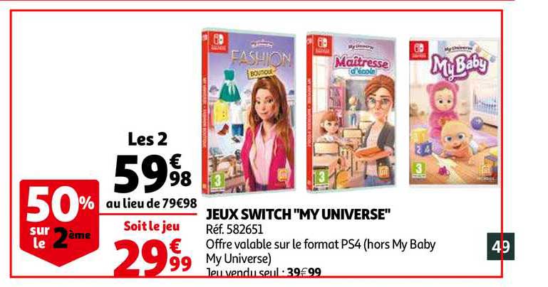 jeux switch my universe 50% sur le 2ème