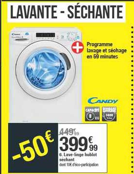 lave linge hublot séchant candy