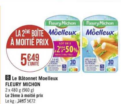 le bâtonnet moelleux fleury michon la 2ème boîte à moitié prix