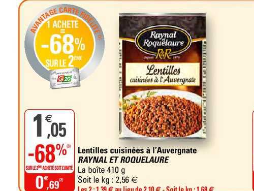 lentilles cuisinées à l'auvergnate raynal et roquelaure