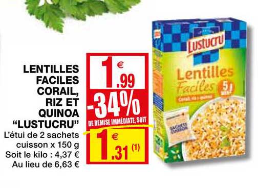 lentilles faciles corail, riz et quinoa "lustucru"