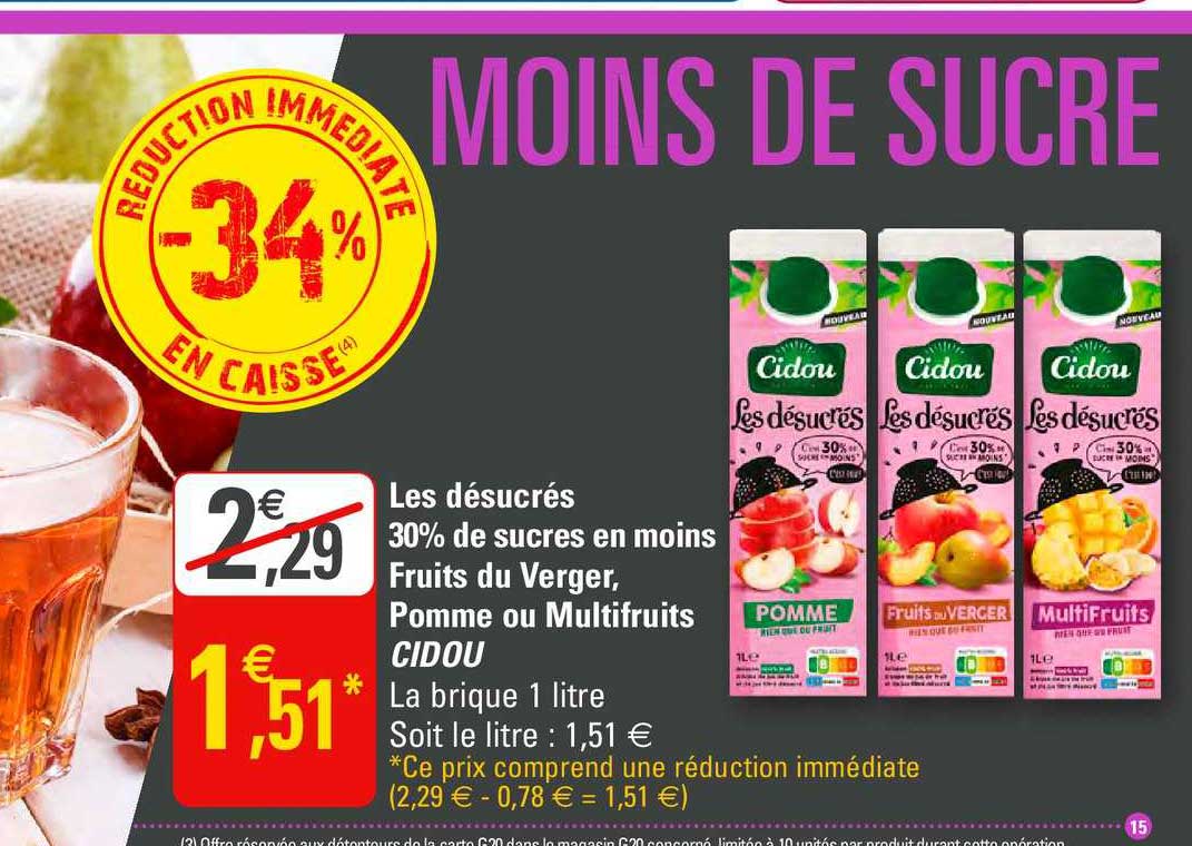 les désucrés 30% de sucres en moins fruits du verger, pomme ou multifruits cidou