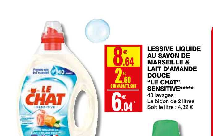 lessive liquide au savon de marseille & lait d'amande douce "le chat" sensitive