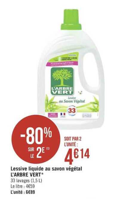 lessive liquide au savon végétal l'arbre vert -80% sur le 2e