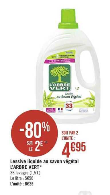 lessive liquide au savon végétal l'arbre vert -80% sur le 2e