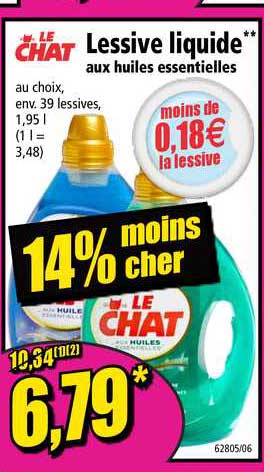 lessive liquide aux huiles essentielles le chat