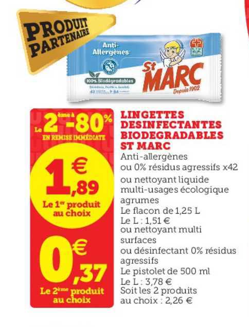 lingettes désinfectantes biodégradables st marc le 2ème à -80% en remise immédiate