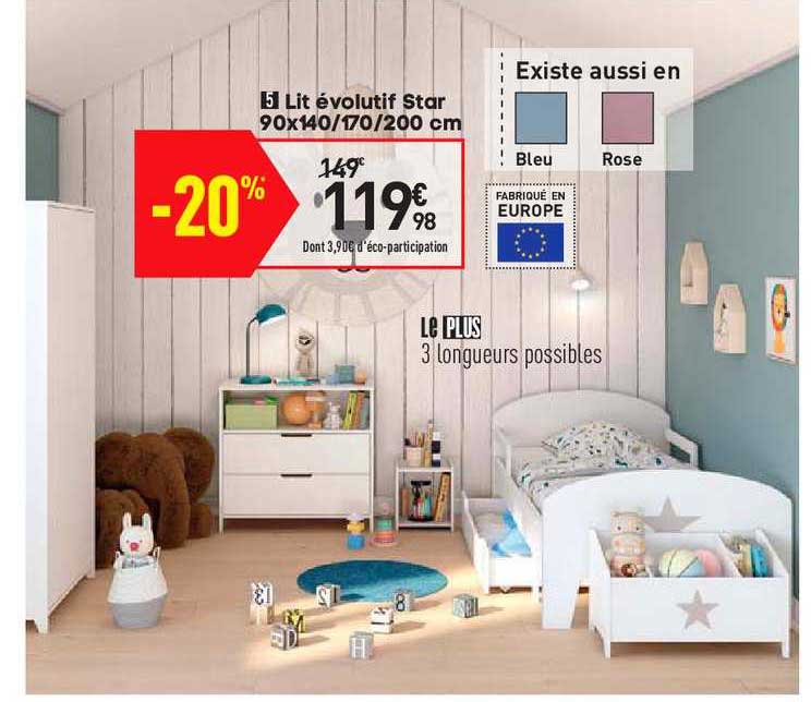 lit évolutif star 90x140-17-200 cm