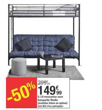 lit mezzanine avec banquette studio matelas tuton en option