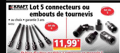 lot 5 connecteurs ou embouts de tournevis kraft werkzeuge