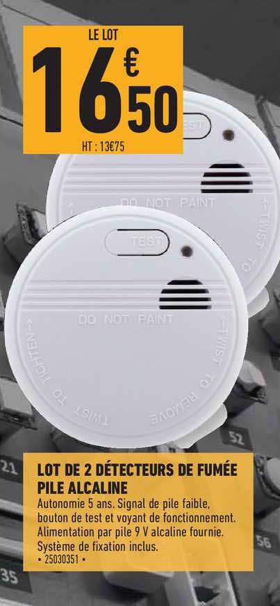 lot de 2 détecteurs de fumée pire alcaline