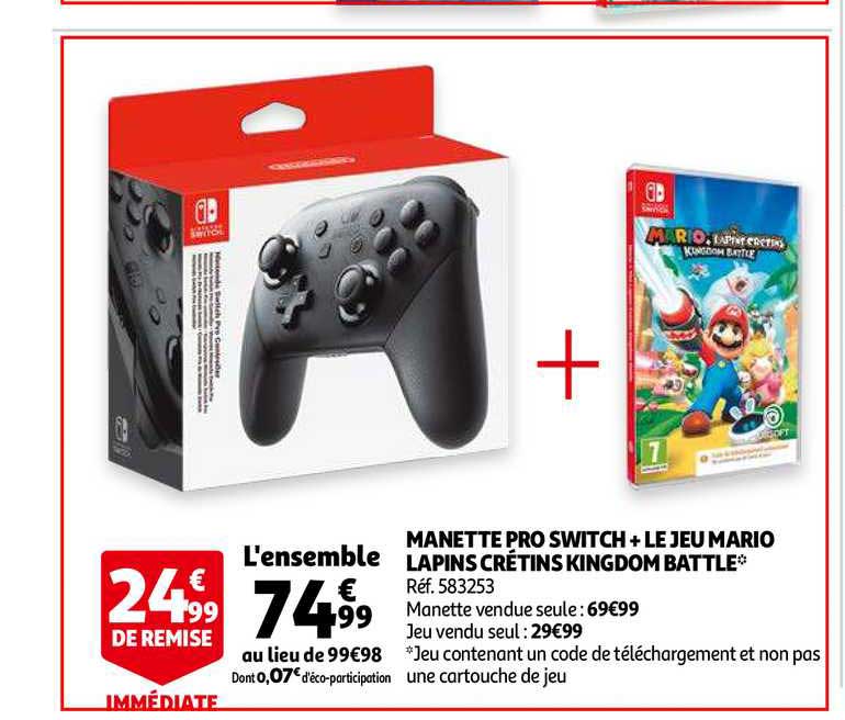 manette pro switch +  le jeux mario lapins crétins kingdom battle