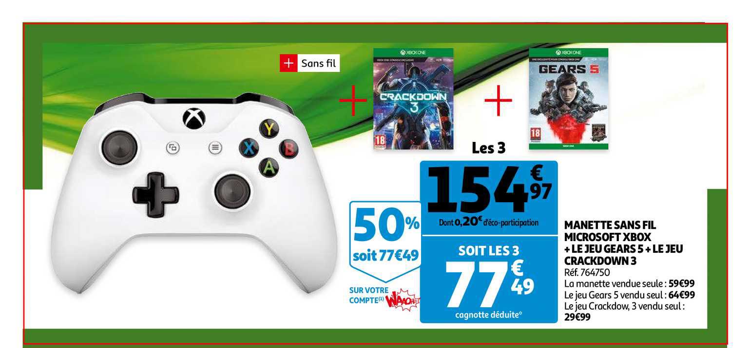 manette sans fil microsoft xbox + le jeu gears 5 + le jeu crackdown 3