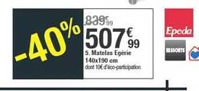 matelas egérie 140x190 cm epeda ressorts