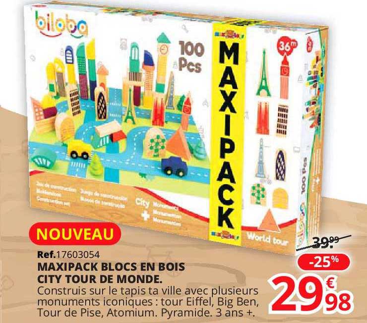 maxipack blocs en bois city tour de monde