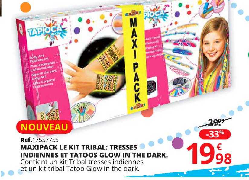 maxipack le kit tribal: tresses indiennes et tatoos glow in the dark