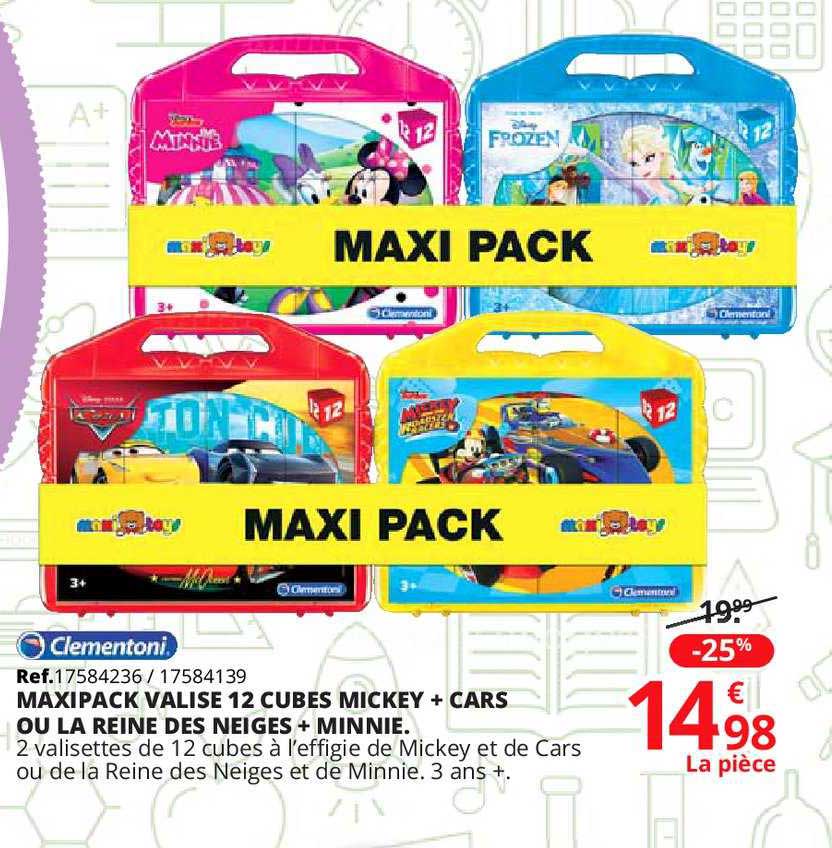 maxipack valise 12 cubes mickey cars ou la reine des neiges minnie