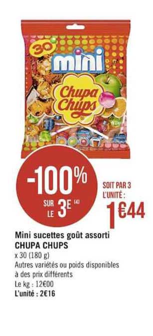 mini sucettes goût assorti chupa chups -100% sur le 3e