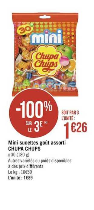 mini sucettes goût assorti chupa chups -100% sur le 3e