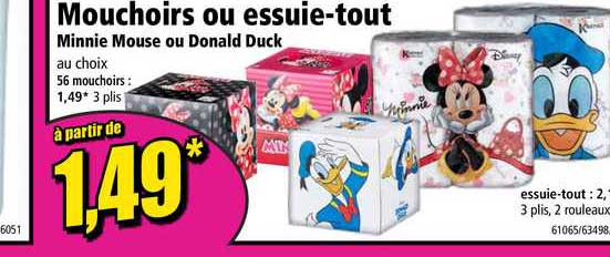 mouchoirs ou essuie tout minnie mouse ou donald duck