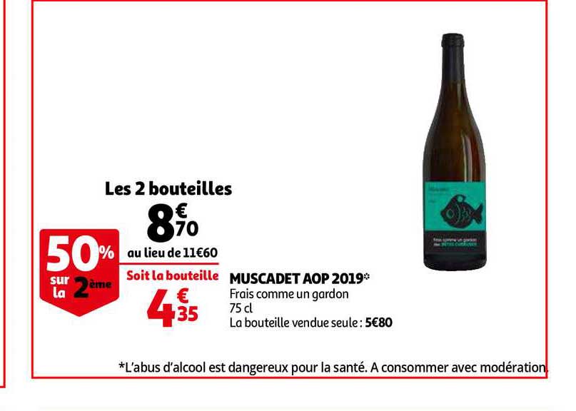 muscadet aop 2019 frais comme un gardon 50% sur le 2ème