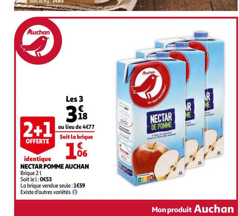 nectar pomme auchan 2+1 offert identique