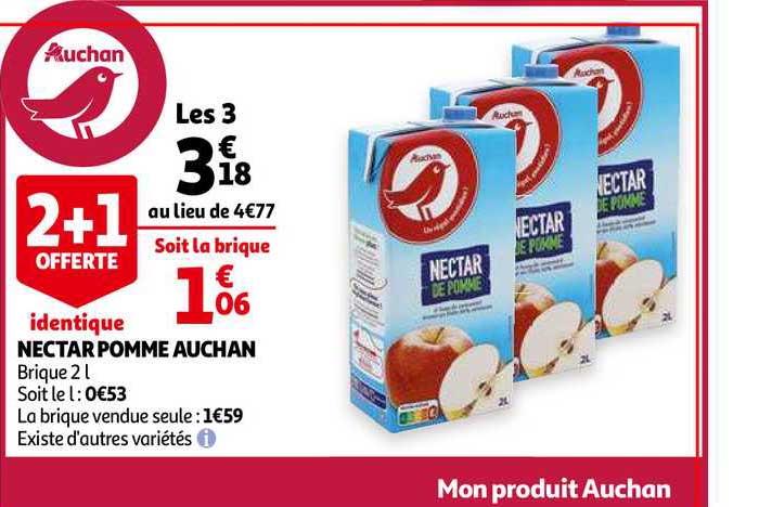nectar pomme auchan 2+1 offerte identique
