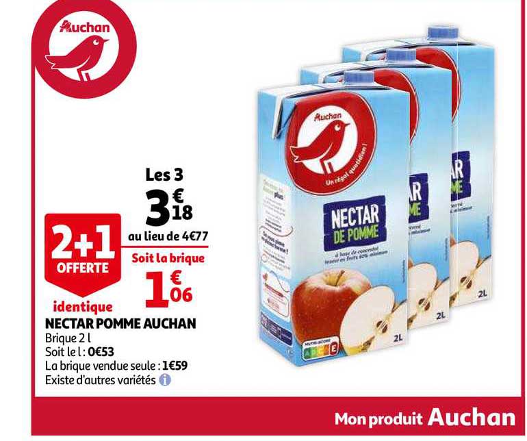 nectar pomme auchan 2+1 offerte identique