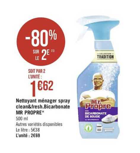 nettoyant ménager spray clean&fresh bicarbonate mr propre -80% sur le 2e