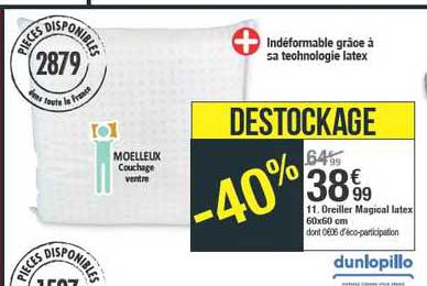 oreiller magical latex 60x60 cm dunlopillo