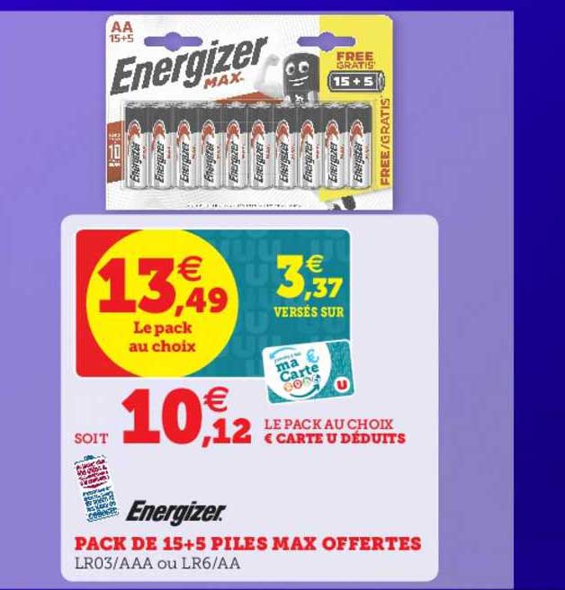 pack de 15+5 piles max offertes energizer