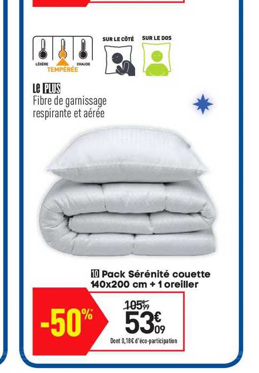 pack sérénité couette 140x200 cm + 1 oreiller