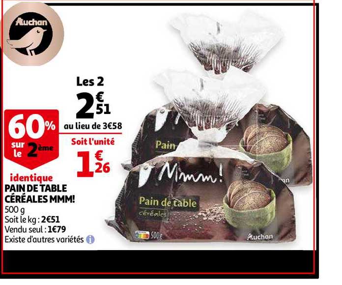 pain de table céréales mmm! 60% sur le 2ème identique