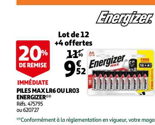 piles max lr6 ou lr03 energizer 20% remise immédiate