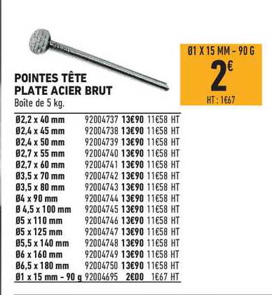 pointes tête plate acier brut