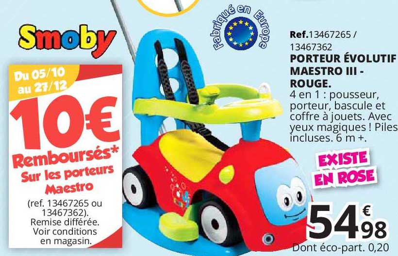 porteur évolutif maestro iii rouge smoby