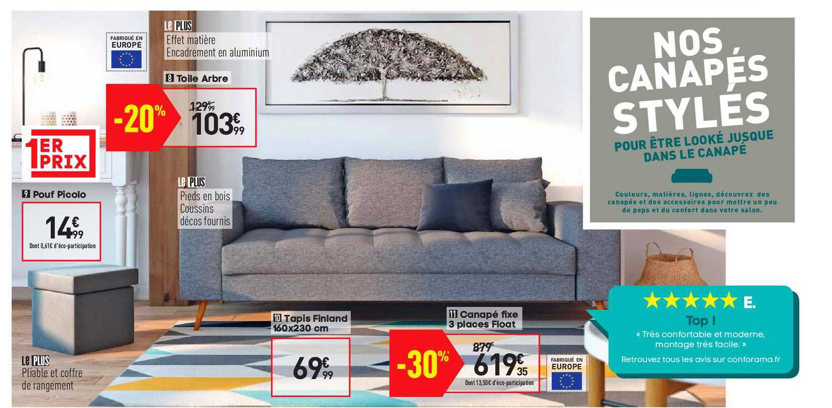 pouf picolo, tapis finland 160x230 cm, canapé fixe 3 places float