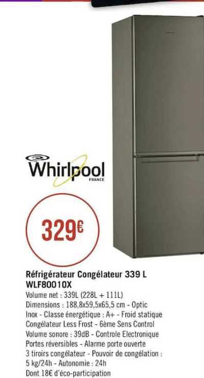réfrigérateur congélateur 339 l wlf800 10x whirlpool