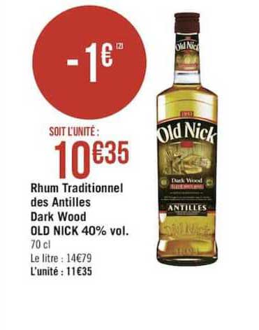 rhum traditionnel des antilles dark wood old nick 40% vol.